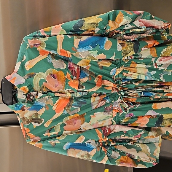 💕ALEMAIS💕 Arlo Shirt Dress ~ Multi-Color Abstract Watercolor Floral Print 8 - Picture 14 of 16